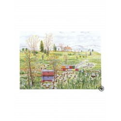 Vykort blomsteräng bikupor